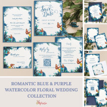 Blue Green Botanical Butterfly Wedding Stationery
