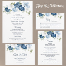 Floral Dusty Blue Wedding Invitation Suite