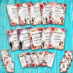 Blush Pink Dusty Rose Bride Groom Bloral Wedding Einladung