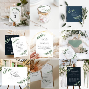 Hochzeit Eukalyptus botanisch modern einladen + uA All In One Einladung