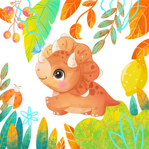 Tropical Niedlich Orange Dinosaur Babydusche Invit Einladung