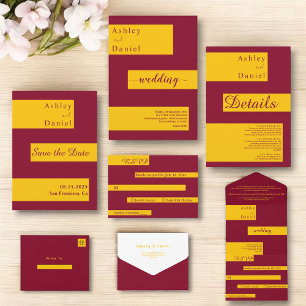 Elegante Minimal Burgund und Gold Moderne Hochzeit RSVP Karte