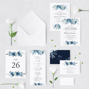 Elegant script blue floral wedding einladung