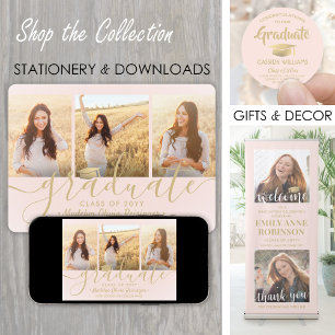 Herunterladbare 4-Foto-Abschluss Rosa und Gold Ankündigung