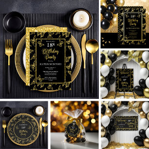 Elegante Black Gold Butterflies 18. Geburtstagspar Banner