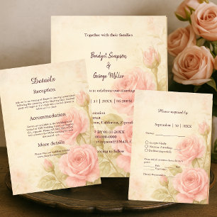 Blush Rose Romantische Blume Vintag Datum sicher Einladung