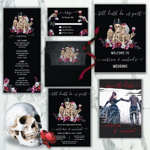 Gothic Skeleton Couple floral Wedding All In One Einladung