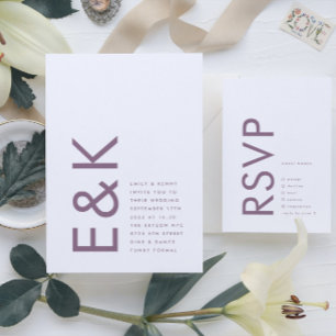 Lila Lilac Modern Monogram Bold Wedding All In One Einladung