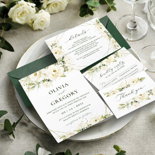 Elegante White Rose Florals Hochzeitsdetails Begleitkarte