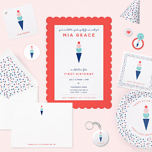 Virtual First Birthday Ice Cream Zoom Party Einladung