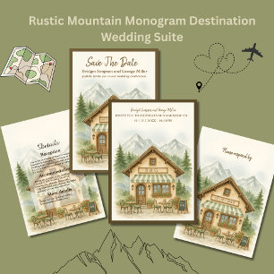 Rustic Mountain Monogram Hochzeit speichern Sie da Einladung