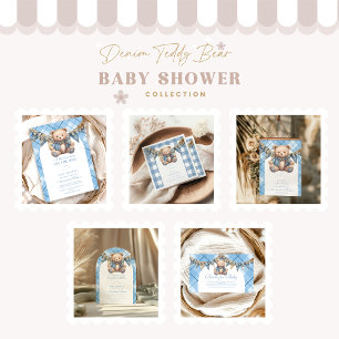 Moderne Denim Teddy Bear Baby Dusche Einladung