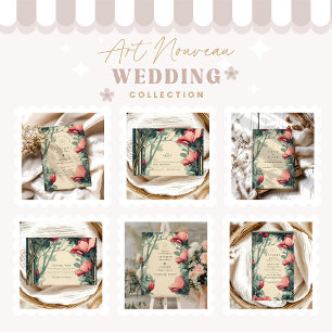 Floral Green Gold Wedding Art Nouveau Dankeskarte