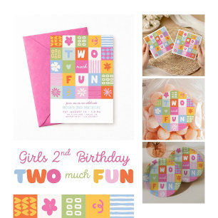 Zwei viel Spaß Fette Farbe Mädchen 2. Geburtstag Einladung