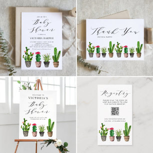 Boho Watercolor Potted Cactus Summer Baby Shower Einladung
