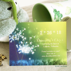 Glam Dandelions Blue Green Ombre Wedding Einladung