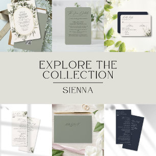 Einfache Grüne Eukalyptus & Hochzeit der Marine All In One Einladung