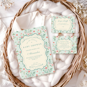 Antike Blumen-Baby-Shower mit Muschelrand Einladung