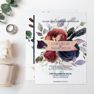 Elegantes All in one Burgund Navy Rose Gold Weddin Einladung
