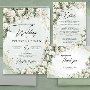 Bohemische Rosen Eukalyptusgrün und Gold Dankeskarte