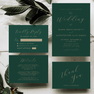 Emerald Green Gold Script Wedding Begleitkarte