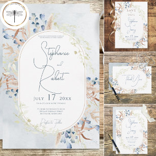 Blue Dried Boho Blume White Wedding Dankeskarte