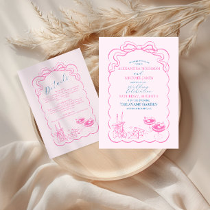 Funky Retro Hand gezeichnete Champagner Tower Wedd Begleitkarte