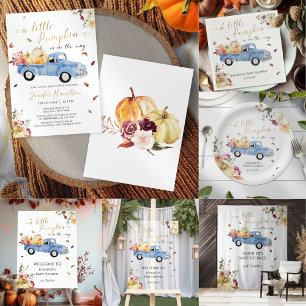Little Pumpkin Fall Blue Vintag Truck Baby Dusche Pappteller