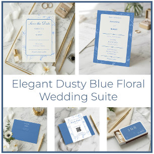Elegante staubblaue florale Line-Art-Hochzeit Save The Date
