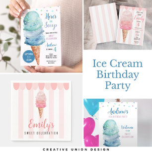 Blue Ice Creme Birthday Party Paper Teller