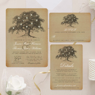 Die Vintage-Old-Oak-Tree-Hochzeitskollektion Echt Folieneinladung