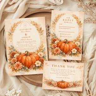 Rustikale Kürbis-Blumen-Herbst-Hochzeit Save The Date