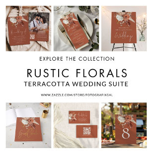 Rustikale Florals Pampas Grasses Wedding Terracott Menükarte