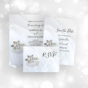 Square Diamond Ring Pillar Crystal Wedding RSVP