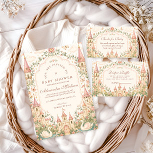 Elegantes Schwan-Prinzessinnen-Schloss-Baby-Shower Einladung