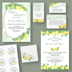 Citrus Lemons Gold Frame Mint Wash Baby Dusche Einladung