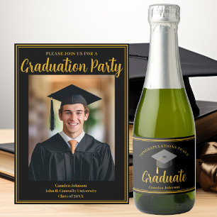Party für das formale Gold Black Abschluss-Foto Einladung