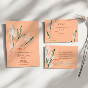 Modernes Peach Floral Foto Hochzeit Einladung