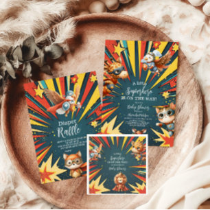 Fun Animals Superhero Kinderdusche Einladung