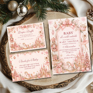 Baby-Party mit rosa Nussknacker und Diaper-Raffle Begleitkarte