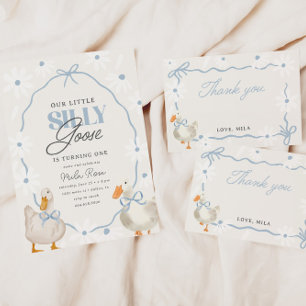 Blue Bow Albern Gänse Coquette Geburtstag Dankeskarte