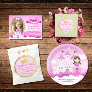 Fairytale Princess Girl Birthday Pink Vielen Dank Runder Aufkleber
