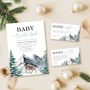 Wasserfarben Winter Forest Diaper Raffle Babydusch Begleitkarte