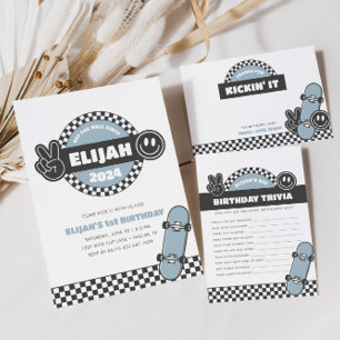 Boys' Checkered Skateboard Groovy Hippie Geburtsta Mitteilungskarte