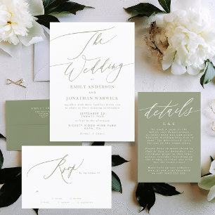 Modern Sage Green Calligraphy Simple Wedding Einladung