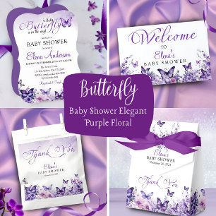 Babydusche Butterfly Elegantes Lila Blumenmuster Dankeskarte