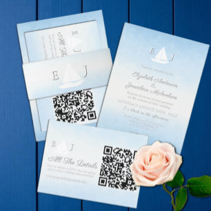 Aquarell-Hochzeit Wasser trifft Himmel Einladung