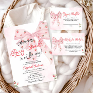 Strawberry Berry Sweet Pink Bow Niedlich Baby Dusc Einladung