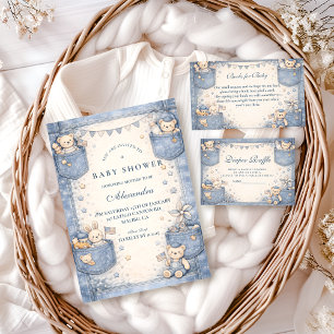 Vintage Blue Jeans Pocket Friends Baby Shower-Einl Einladung