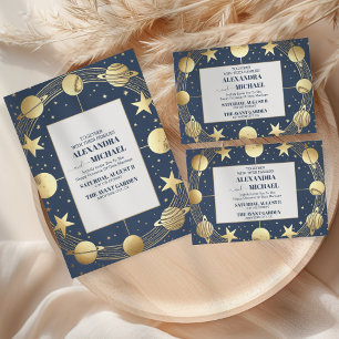 Foto Celestial Navy Gold Crescent Moon Hochzeit Dankeskarte